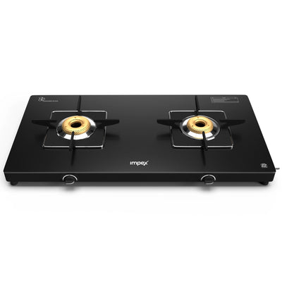 Aspira Glaze 2 Burner Glass Top Gas Stove | Jumbo Brass Burners | Stainless Steel Spill Base | Blue Flame | 68% Thermal Efficiency | 2 Year Warranty