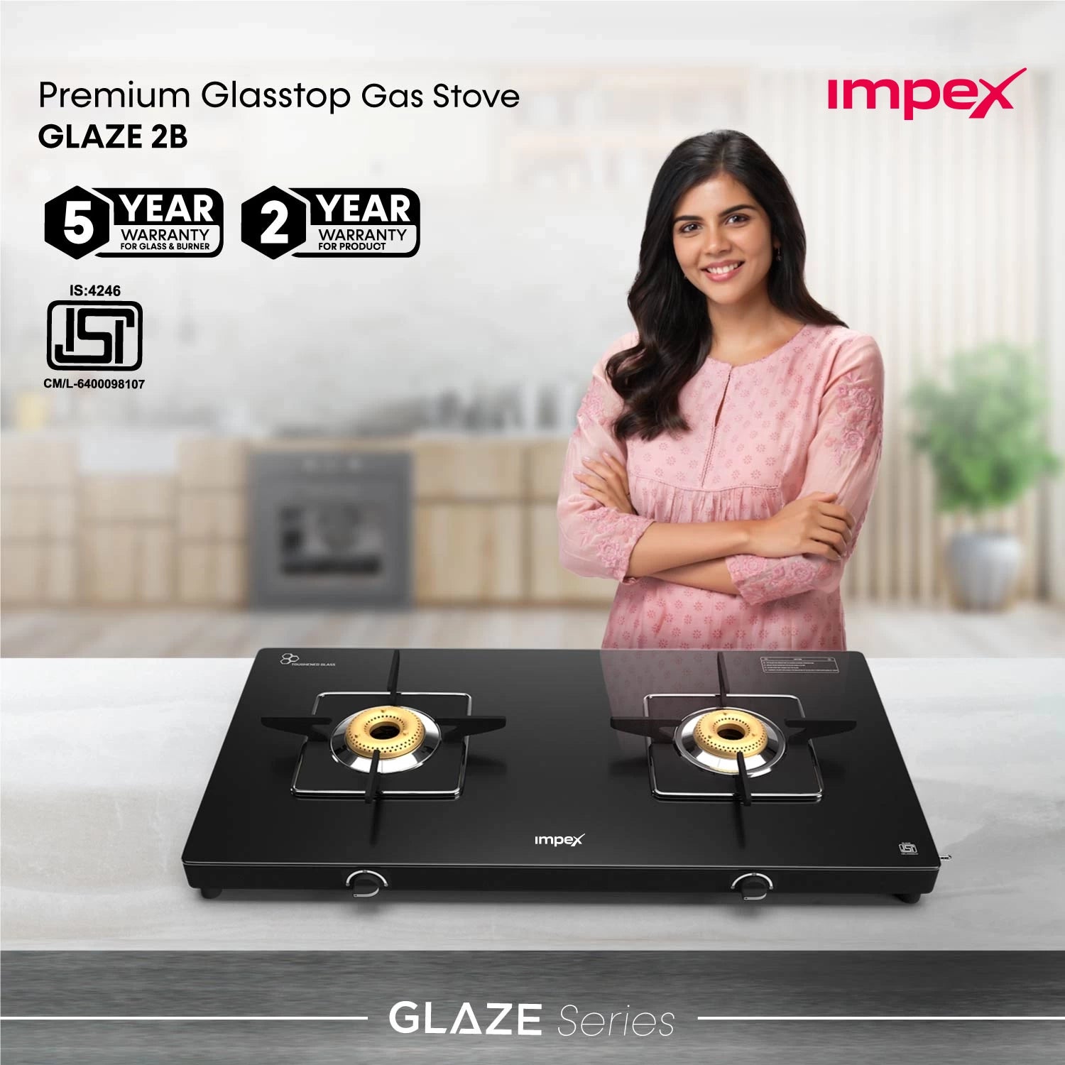 Impex 2-Burner Glasstop Gas Stove (Glaze 2B)