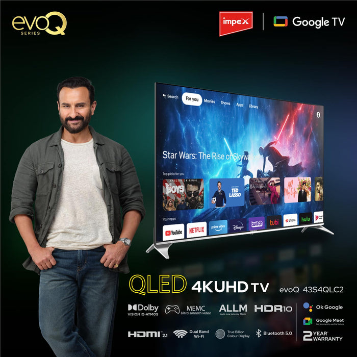 Impex EvoQ 43S4QLC2 43 inches 4K UHD Google QLED TV (Black)