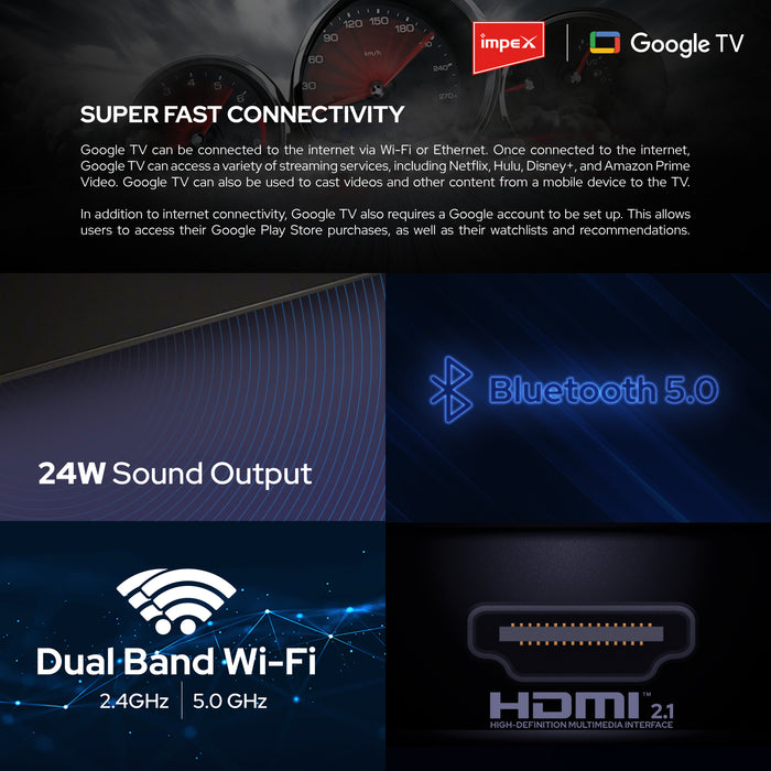 Impex 55 Inch Smart TV UHD 4K evoQ 55S4QLC2 | Android 11 | HDR | LED TV | Wi-Fi, Bluetooth, USB, HDMI | 2 Years Warranty | Storage Memory 16 GB and 2 GB RAM (Black)