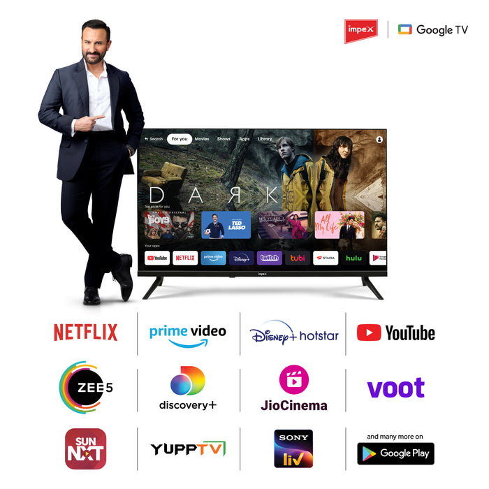 Impex 32 Inch HD Ready Google TV evoQ 32S2RLD2 | Android 11 | HDR | LED TV |4 Years Warranty | Storage Memory 8GB and 1.5 GB RAM (Black)