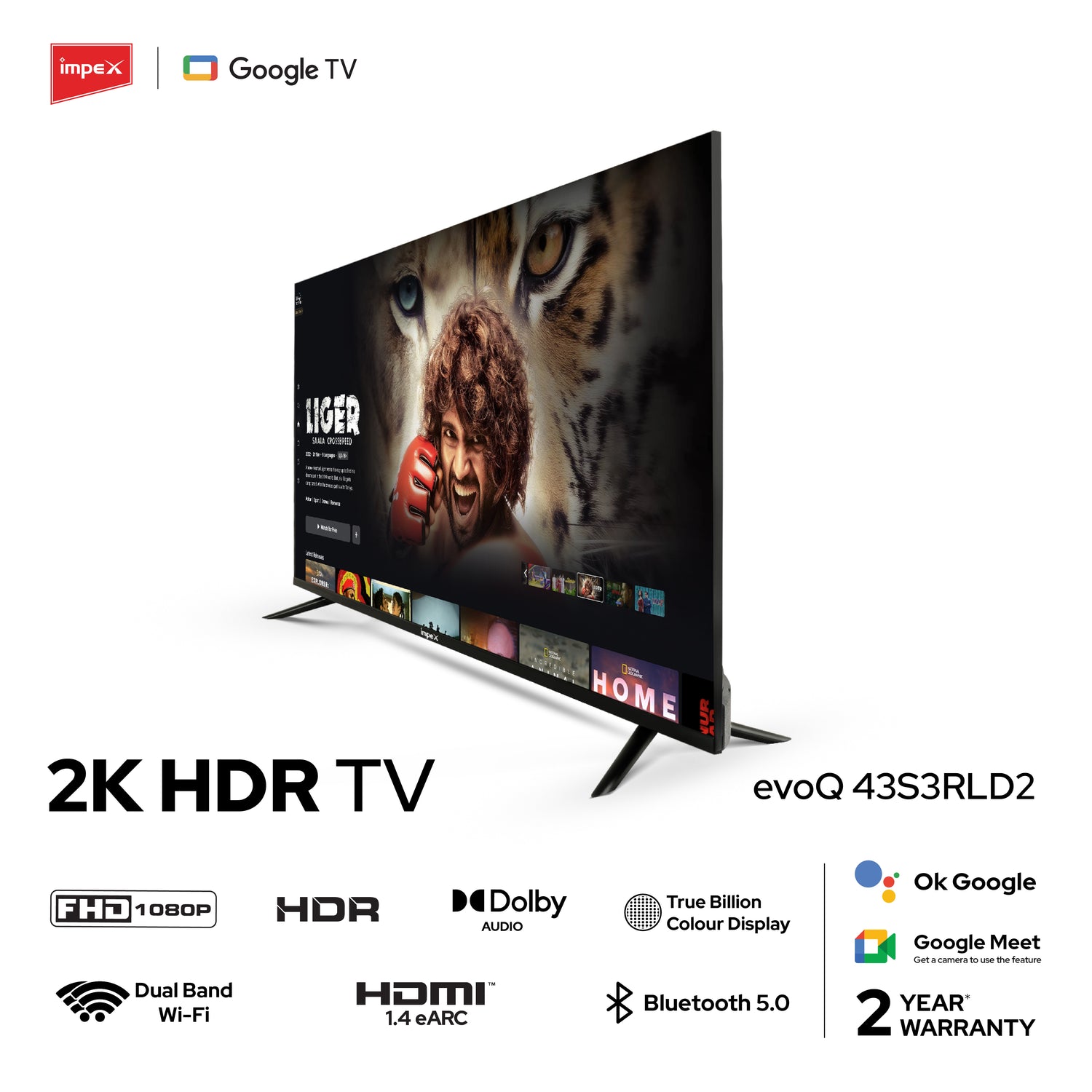 Impex 108 cm (43 Inch) FHD Google TV evoQ 43S3RLD2 | Android 11 | HDR | LED TV |4 Years Warranty | Storage Memory 8GB and 1.5 GB RAM (Black)