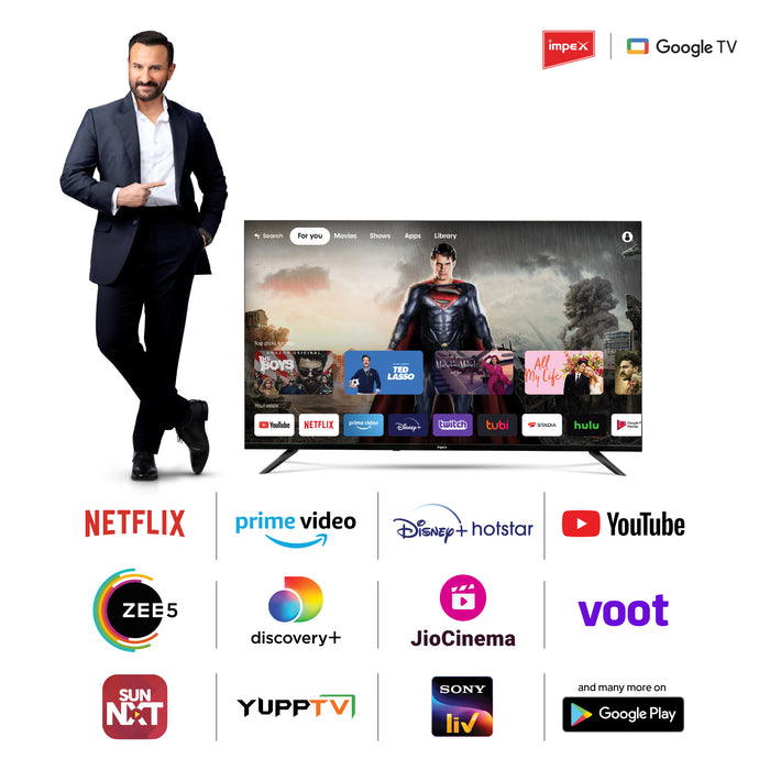 Impex 43 Inch FHD Google TV evoQ 43S3RLD2 | Android 11 | HDR | LED TV |4 Years Warranty | Storage Memory 8GB and 1.5 GB RAM (Black)