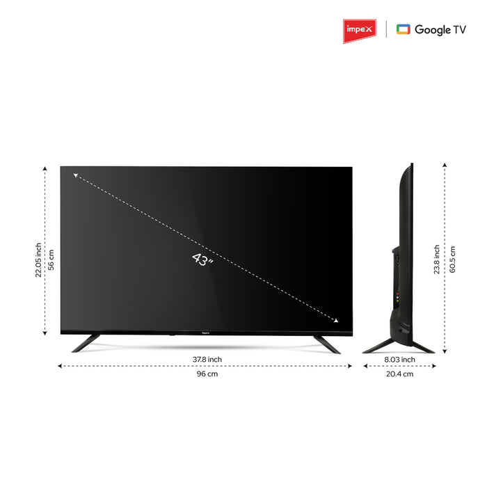 Impex 43 Inch UHD Google TV evoQ 43S4RLD2 | Android 11 | HDR | LED TV | 4 Years Warranty | Storage Memory 8GB and 2 GB RAM (Black)
