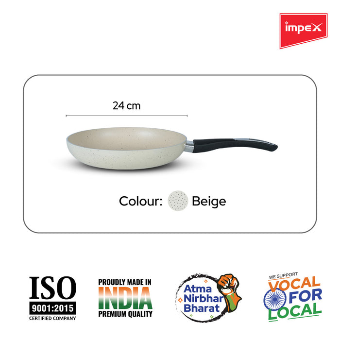 Impex Royal Granite nonstick Fry pan 24 cm (RFP24B) with 5-Layer Granite Coating, Induction Base Frypan Compatible for Induction, Electric and Gas Stove Tops Having 1 Year Warranty (Beige)