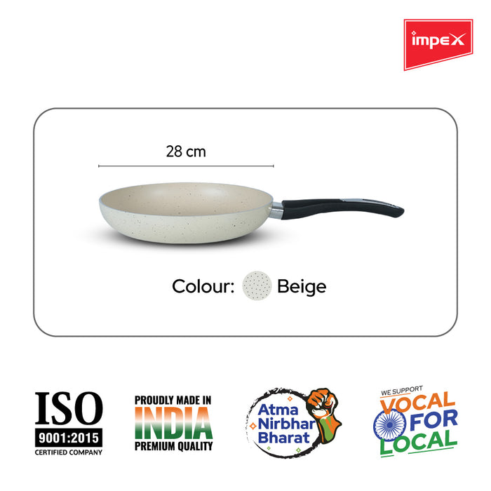 Impex Royal Granite nonstick Fry pan 28 cm (RFP28B) with 5-Layer Granite Coating, Induction Base Frypan Compatible for Induction, Electric and Gas Stove Tops Having 1 Year Warranty (Beige)