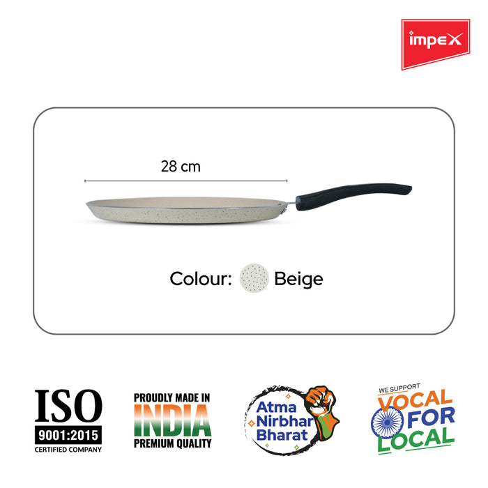 Impex Royal Granite nonstick Tawa pan 28 cm (RTP28B) with 5-Layer Granite Coating, Induction Base Tawa pan Compatible for Induction, Electric and Gas Stove Tops Having 1 Year Warranty (Beige)