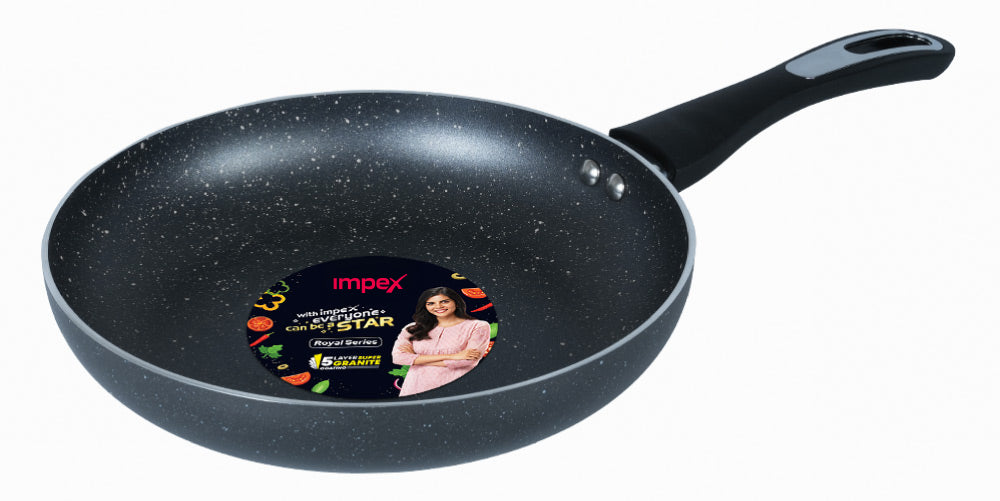 Impex Royal Granite nonstick Fry pan 24 cm (RFP24G) with 5-Layer Granite Coating, Induction Base Frypan Compatible for Induction, Electric and Gas Stove Tops Having 1 Year Warranty (Grey)