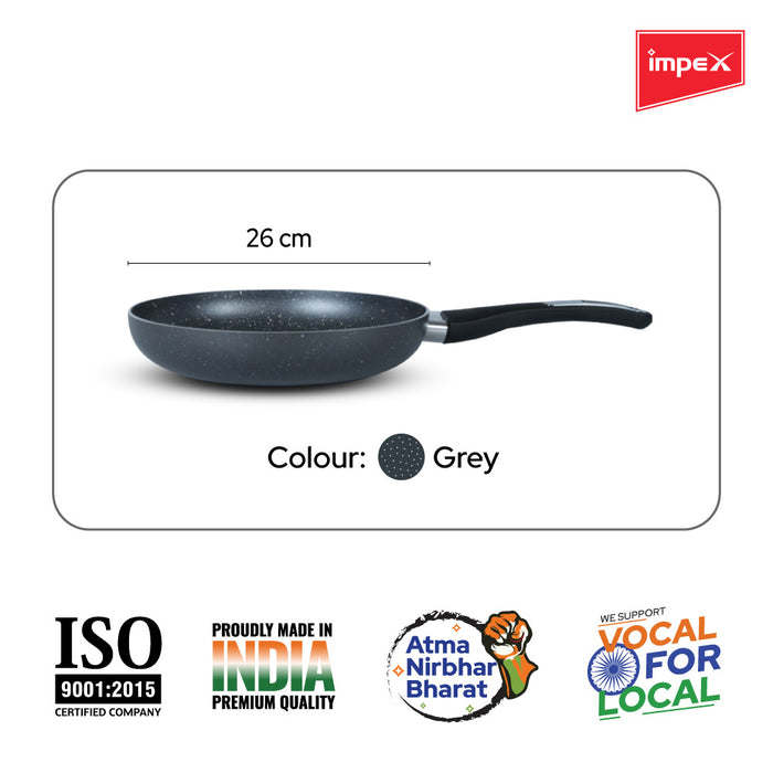 Impex Royal Granite nonstick Fry pan 26 cm (RFP26G) with 5-Layer Granite Coating, Induction Base Frypan Compatible for Induction, Electric and Gas Stove Tops Having 1 Year Warranty (Grey)