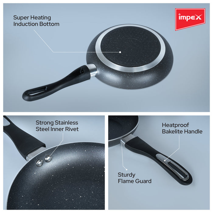 Impex Royal Granite nonstick Fry pan 28 cm (RFP28G) with 5-Layer Granite Coating, Induction Base Frypan Compatible for Induction, Electric and Gas Stove Tops Having 1 Year Warranty (Grey)