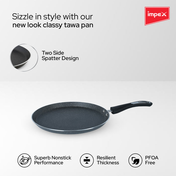 Impex Royal Granite nonstick Tawa pan 28 cm (RTP28G) with 5-Layer Granite Coating, Induction Base Tawa pan Compatible for Induction, Electric and Gas Stove Tops Having 1 Year Warranty (Grey)
