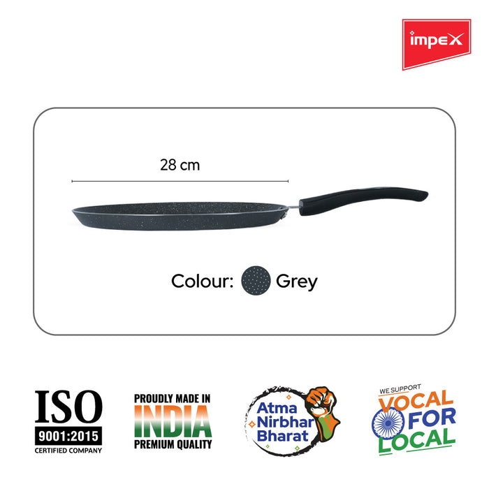 Impex Royal Granite nonstick Tawa pan 28 cm (RTP28G) with 5-Layer Granite Coating, Induction Base Tawa pan Compatible for Induction, Electric and Gas Stove Tops Having 1 Year Warranty (Grey)