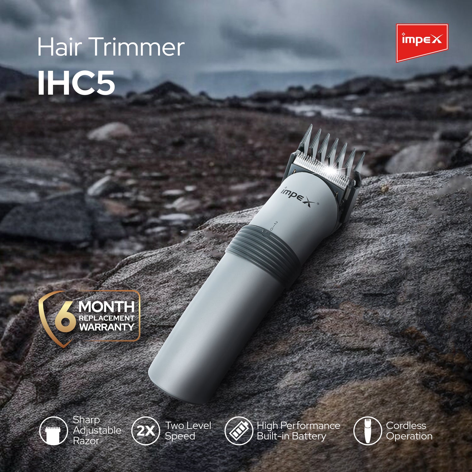 Impex TIDY IHC5 Cordless Hair Trimmer for Men with 5 Clip-on Combs and Charging Stand (Silver)