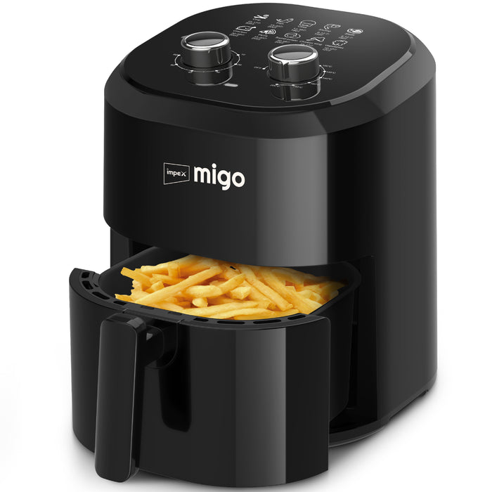 Impex Migo Air Fryer 1200 W Oil-free Cooking 4.5 L Instant Electric Air Fryer for Home Auto Cut Off, Fry, Grill, Roast, Steam, and Bake 2 Years Warranty (Black)