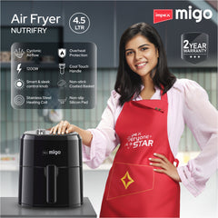 MIGO AirFryer 4.5 L Black |1200W Oil-free Cooking | Fry, Grill, Roast, Steam, and Bake | 2 Years Warranty