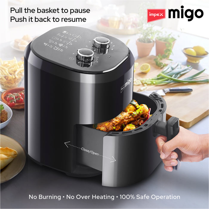 Impex Migo Air Fryer 1200 W Oil-free Cooking 4.5 L Instant Electric Air Fryer for Home Auto Cut Off, Fry, Grill, Roast, Steam, and Bake 2 Years Warranty (Black)