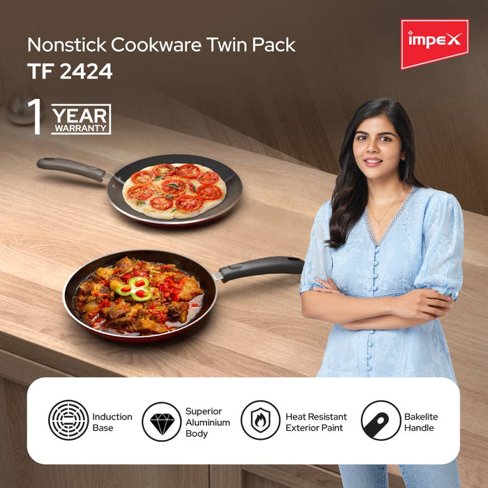 Impex Special Combo Norma 3 L Non-Induction Base Aluminium Pressure Cooker, Norma 5 L Non-Induction Base Outer Lid Aluminium Pressure Cooker and Nonstick Cookware Set (TF 2424)
