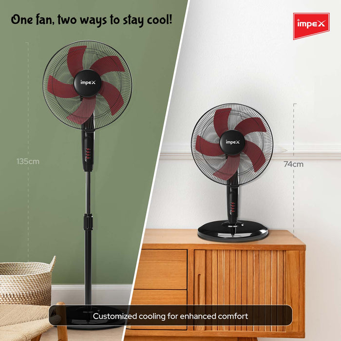 Impex Impulse 400 mm Table pedestal 2 in 1 convertible fan with 2 years warranty (Red and Black)