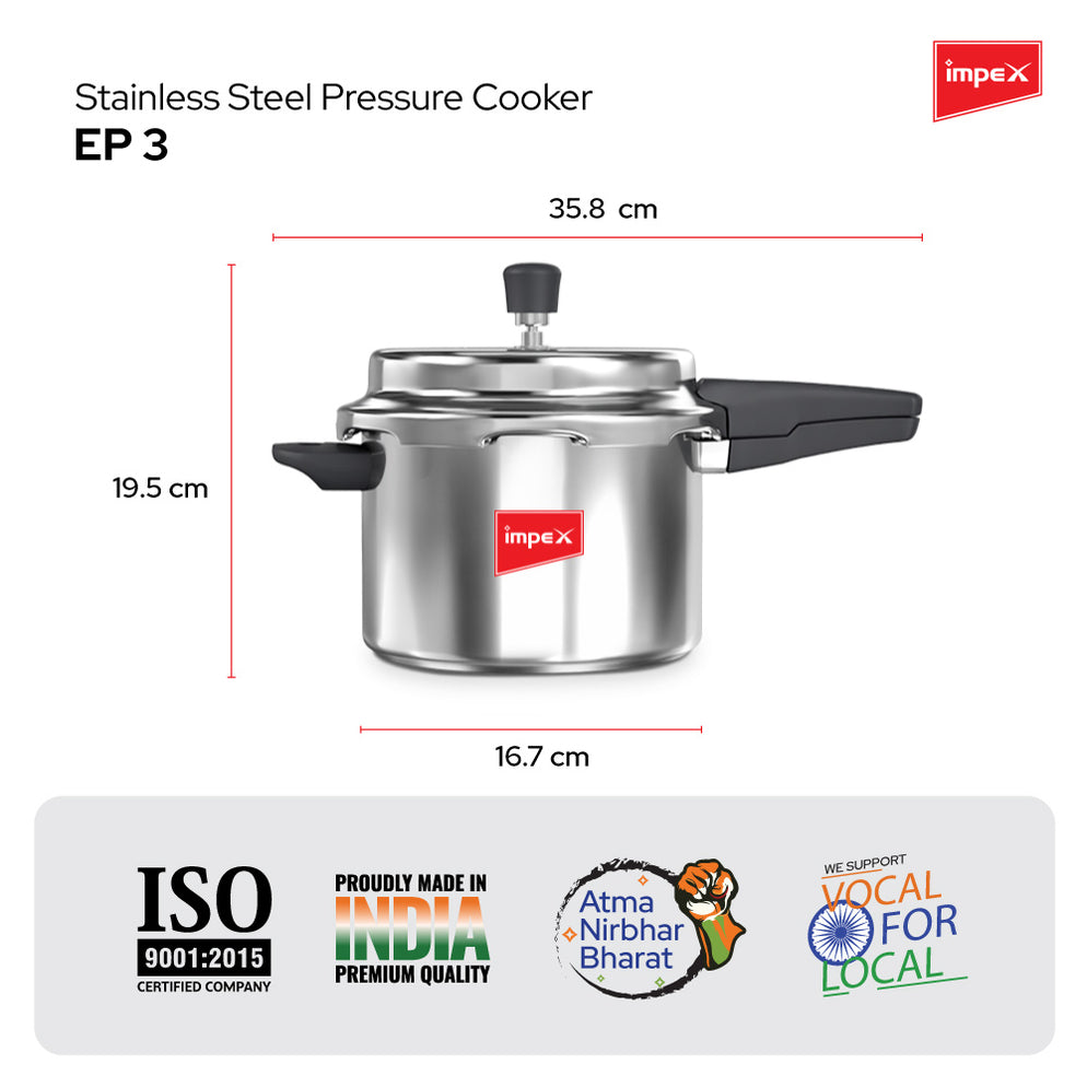 Impex EP3 Induction Base Stainless Steel Pressure Cooker (3 L, Silver