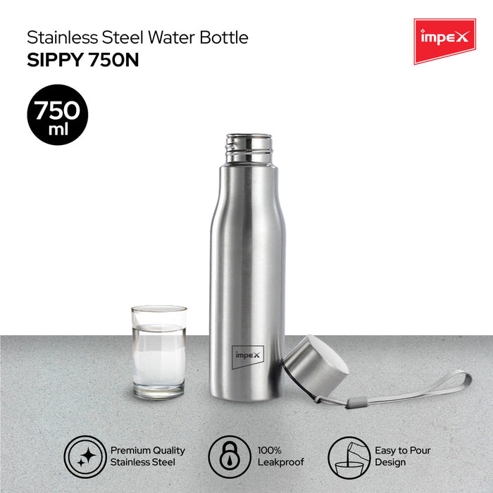 Impex Stainless Steel Water Bottle SIPPY 750N, 750 ml, Silver