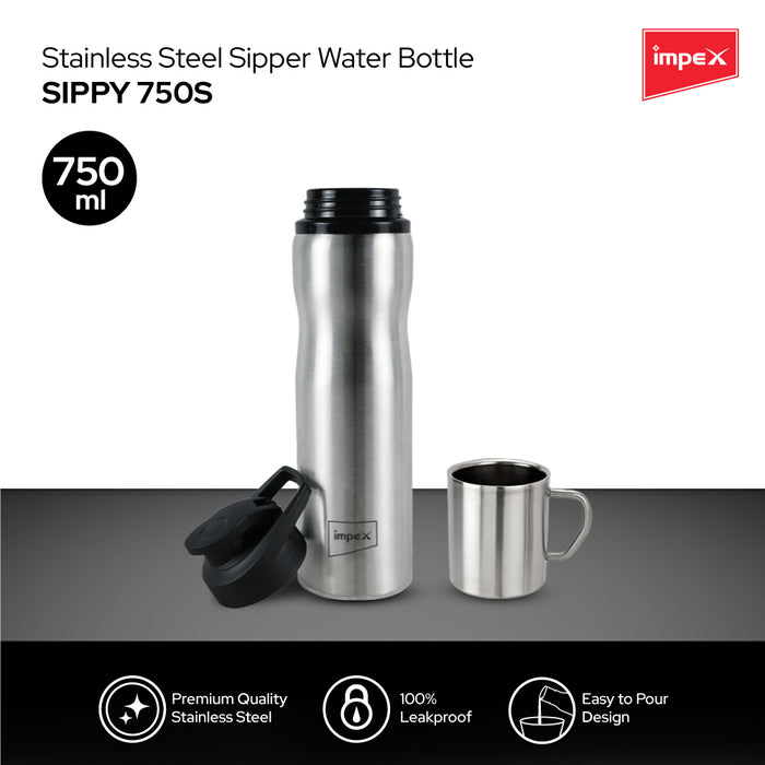 Impex Stainless Steel Sipper Water Bottle SIPPY 750S, 750 ml, Silver