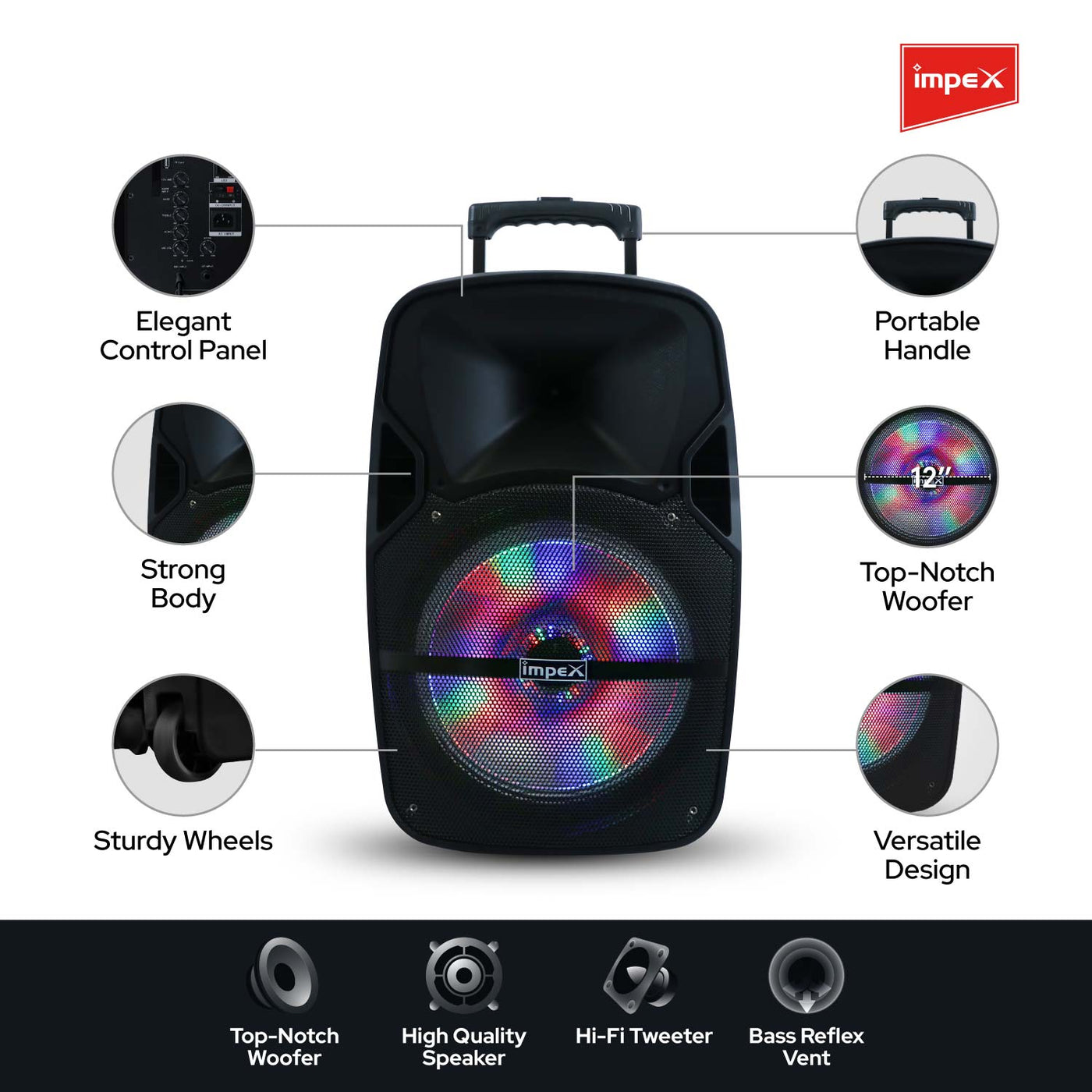 Impex ST80AN 55 Watts Multimedia Portable Trolley Speaker with USB/SD