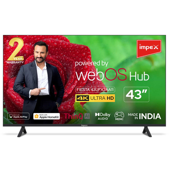 Impex Fiesta 43 4K Ultra HD WebOS LED TV, 2 Years Warranty, Storage Memory 8GB and 1.5GB RAM