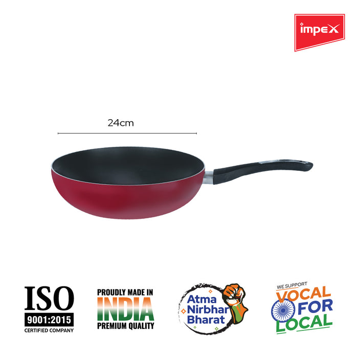 Impex Rhythm Nonstick Aluminum Wok pan 24 cm (IWP24) with Induction Base deep Wok pan Compatible for Induction, Electric and Gas Stove Tops Having 1 Year Warranty (Maroon Metallic)