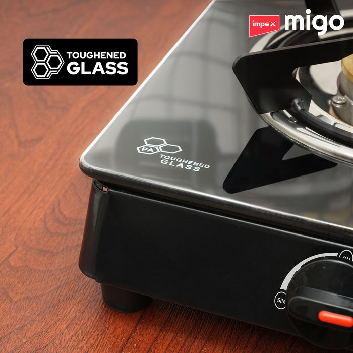 IMPEX Migo 2 Burner Glass top Gas Stove Linea 2B,  6mm Toughened Glass top, 1 Year Warranty