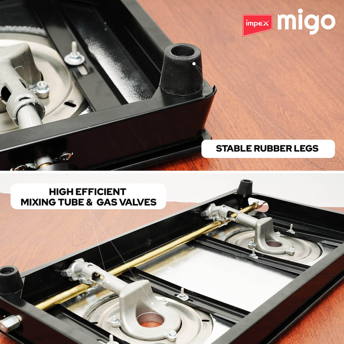 IMPEX Migo 2 Burner Glass top Gas Stove Linea 2B,  6mm Toughened Glass top, 1 Year Warranty