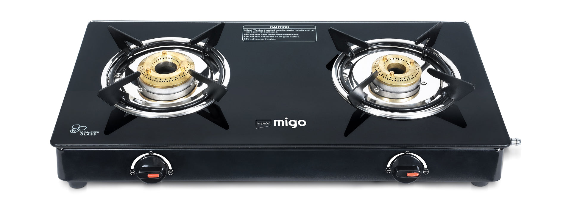 IMPEX Migo 2 Burner Glass top Gas Stove Linea 2B,  6mm Toughened Glass top, 1 Year Warranty