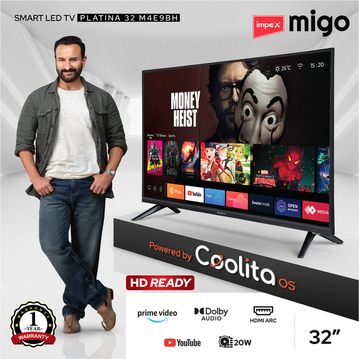 Impex Migo 80 cm (32 Inches) FHD Smart LED TV, Wi-Fi, RJ45, USB, HDMI, 1 year warranty (Black)