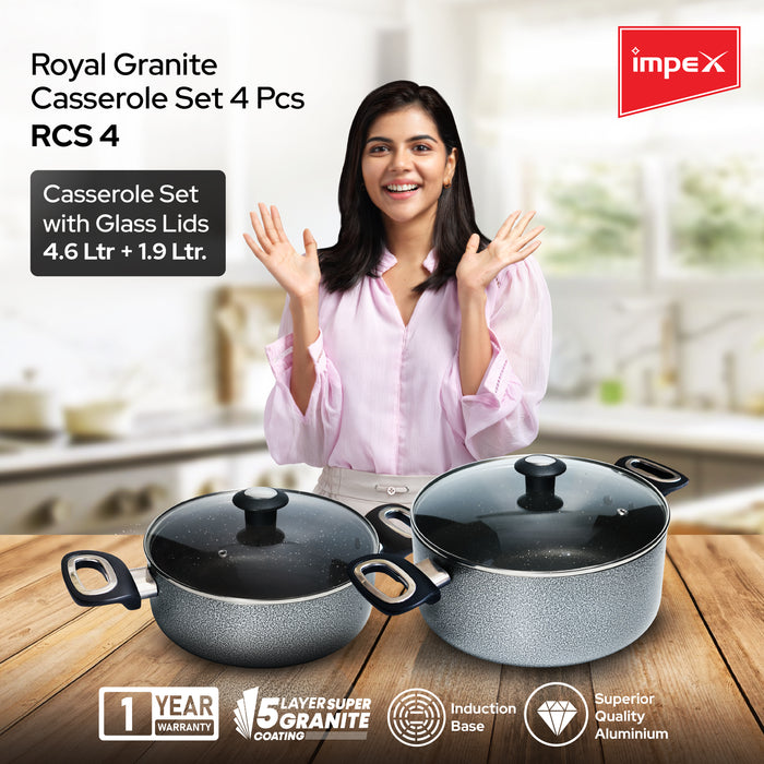 Impex Royal Granite Casserole Set 4 Pcs (RCS4) - Grey