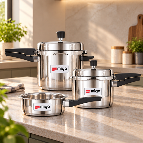 MIGO 2L, 3L & 5L Aluminium Pressure Cooker Combo | Induction Base | Gas & Multi-Cooktop Compatible | Pack of 3