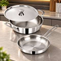 MIGO 3 Piece Stainless Steel Triply Cookware Set TKF 2422  | Kadai, Fry Pan, and Lid