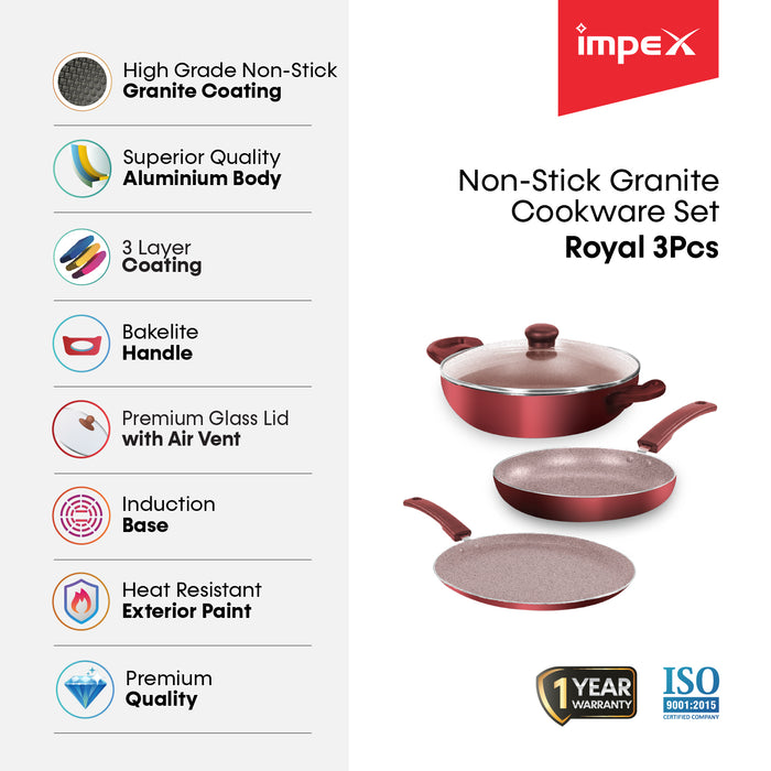 Impex 3 Pcs Non-Stick Granite Cookware Set (ROYAL 3PCS)