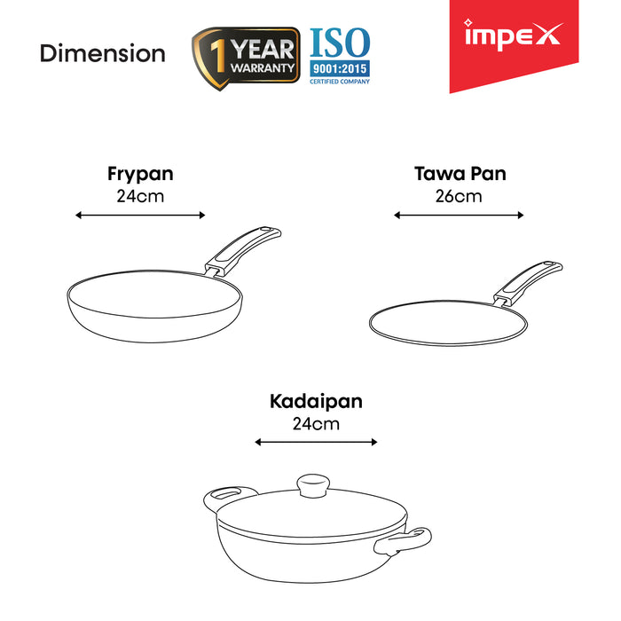Impex 3 Pcs Non-Stick Granite Cookware Set (ROYAL 3PCS)