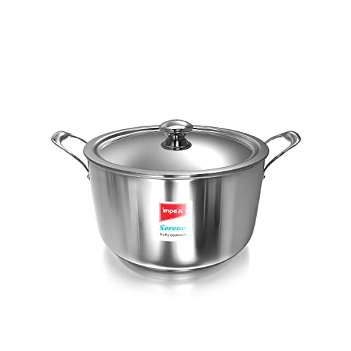 Impex Serene Triply Stainless Steel Sauce Pan 24cm with lid | 304 Grade Stainless Steel | No PFOA Coating | Chemical Free Sauce Pan 6.8 LTR Silver
