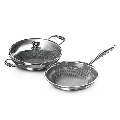 Impex Serene Triply Honeycomb Stainless Steel 2 Pcs Cookware Set ( kadai Pan 24cm and Fry Pan 24 cm )| 304 Grade Stainless Steel | No PFOA Coating | lnduction Friendly Cookware, Silver