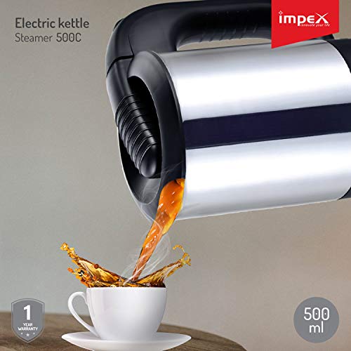 Impex STEAMER-500C Stainless Steel Electric Kettle (0.5 Litre,1000 Watts,Silver)
