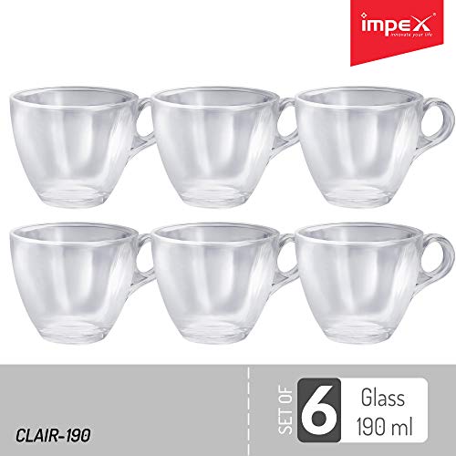 Impex CLAIR-190 Tea/Coffee Glassware Set (Set of 6 Glasses 190 ml,Transparent)