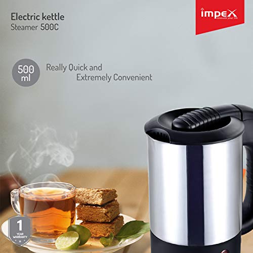 Impex STEAMER-500C Stainless Steel Electric Kettle (0.5 Litre,1000 Watts,Silver)