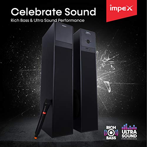 Impex Thunder-T3 Plus 160 Watts 2.0 Channel Multimedia Tower Speaker with USB/SD/TF/FM Radio/AUX/Bluetooth/Wireless Mic & Remote Function (Black)