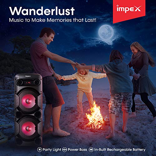 Impex TS-8001 80 Watts Multimedia Portable Trolley Speaker with USB/SD/TF/FM Radio/AUX/Remote/Bluetooth/Wireless Mic & DJ LED Light Function (Black)
