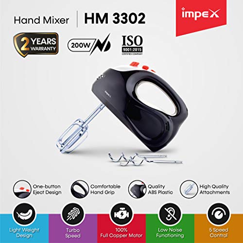 Impex HM-3302 200W Hand Mixer, Black
