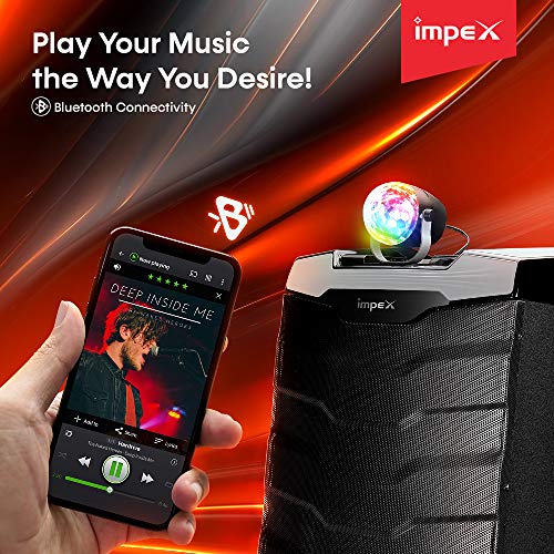 Impex TS-1101 100 Watts Multimedia Portable Trolley Speaker with USB/SD/TF/FM Radio/AUX/Remote/Bluetooth/Wireless Mic & DJ LED Light Function (Black)