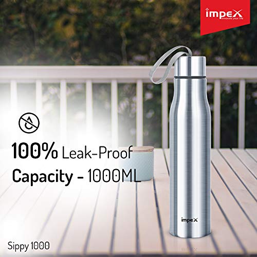 Impex SIPPY-1000 Stainless Steel Water Bottle (1000 ml,Set of 1,Silver)
