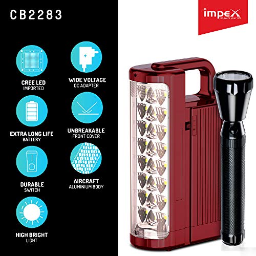 Impex CB-2283 Rechargeable LED Lantern and Flashlight Light Combo (Red)