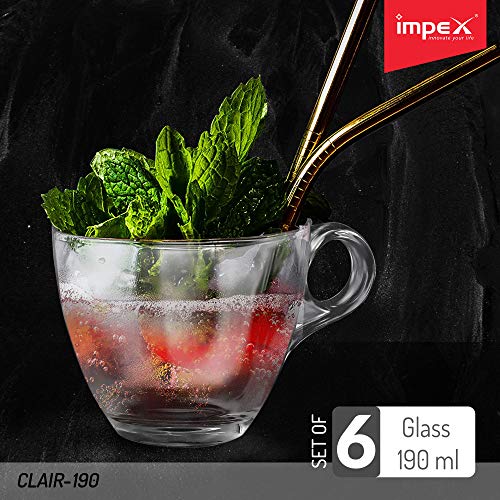 Impex CLAIR-190 Tea/Coffee Glassware Set (Set of 6 Glasses 190 ml,Transparent)