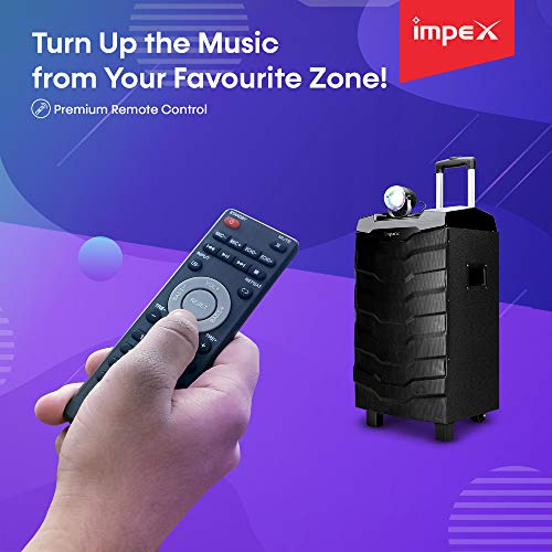 Impex TS-1101 100 Watts Multimedia Portable Trolley Speaker with USB/SD/TF/FM Radio/AUX/Remote/Bluetooth/Wireless Mic & DJ LED Light Function (Black)
